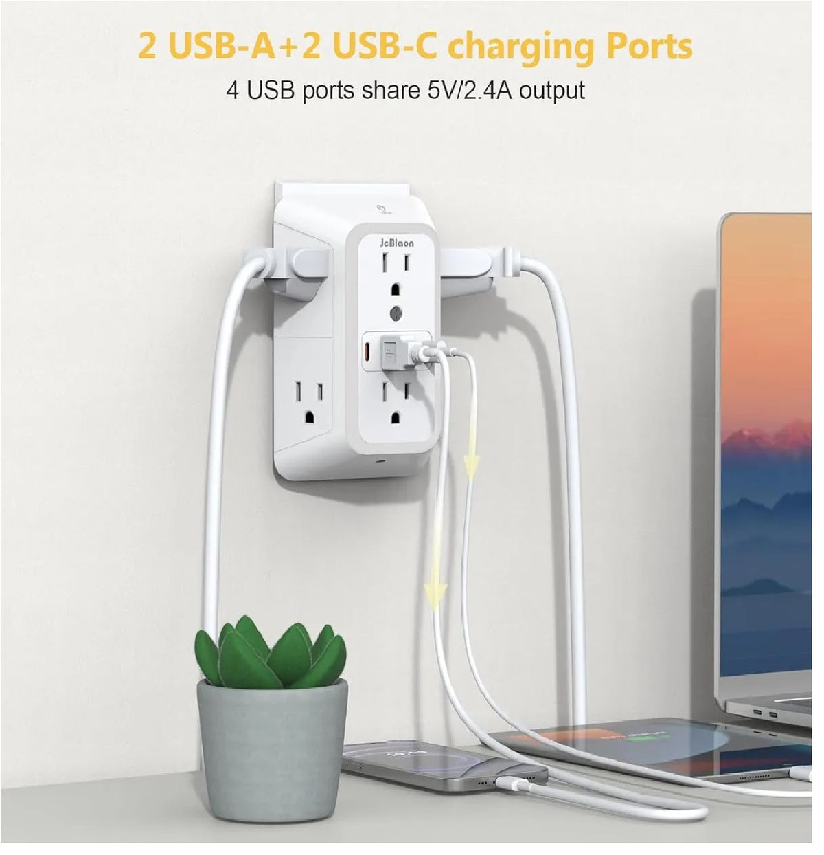 Extensor De Corriente Con 6Salidas 4usb