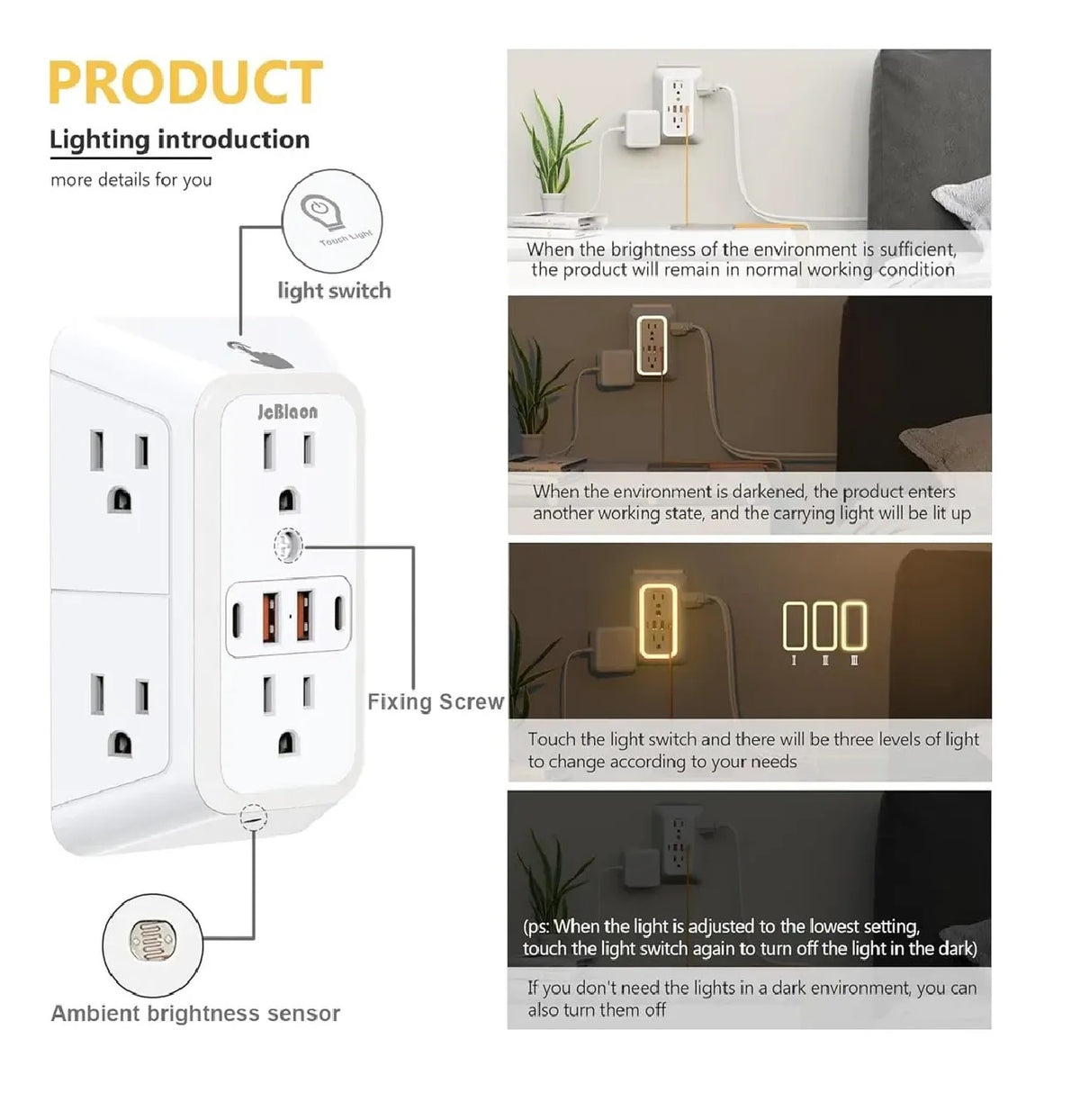 Extensor De Corriente Con 6Salidas 4usb